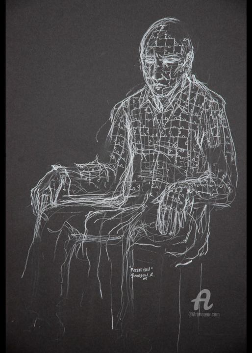 Drawing titled "Puzzle man" by Renaud Bourdon, Original Artwork, Chalk