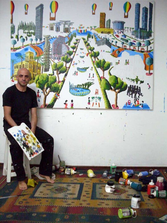 Pintura intitulada "naive artist folk p…" por Raphael Perez, Obras de arte originais, Acrílico
