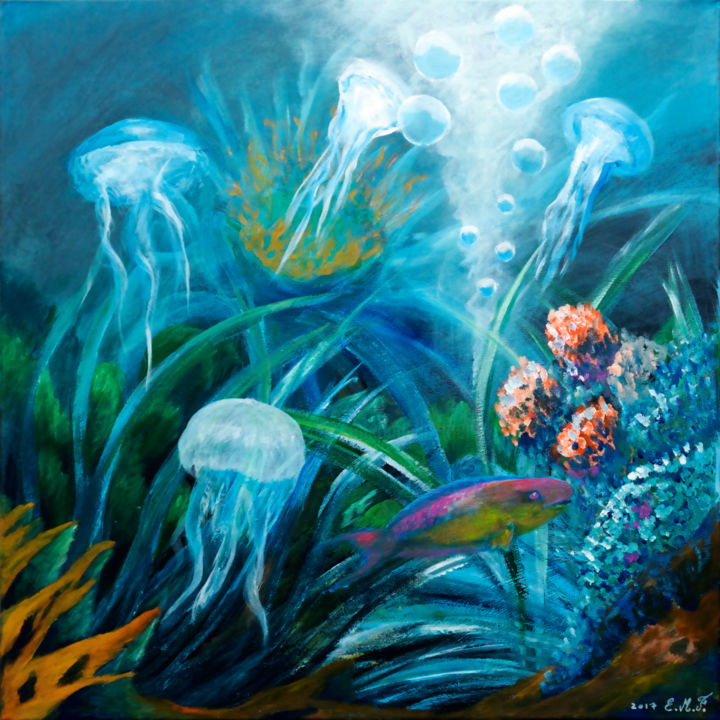 Peinture intitulée "Les méduses" par Emmanuelle Menny Fleuridas, Œuvre d'art originale, Acrylique