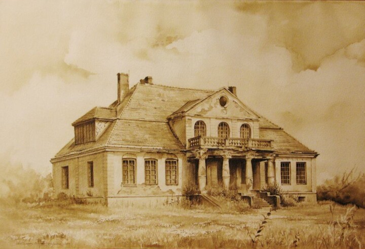 DWÓR 1928r. W WOLI SZYDŁOWIECKIEJ 绘画, 13.8x18.9 in