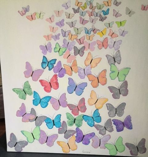 Painting titled "Butterflies" by Framboise, Original Artwork, Acrylic