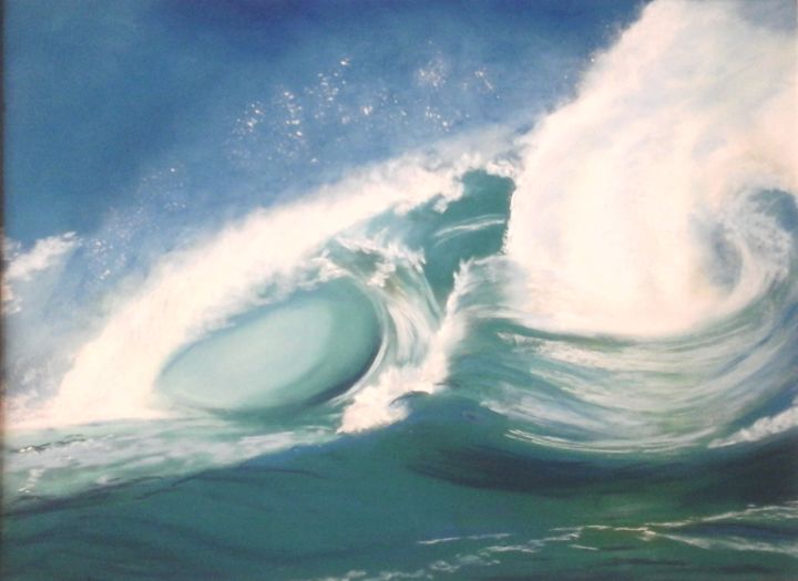 Ζωγραφική με τίτλο "Dans la vague" από Nathalie Soucek, Αυθεντικά έργα τέχνης, Παστέλ