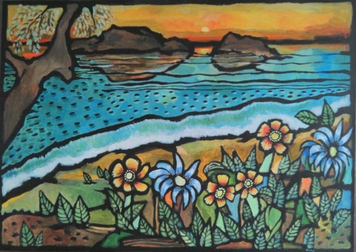 Peinture intitulée "bord de mer" par Olivier Le Gac, Œuvre d'art originale, Acrylique
