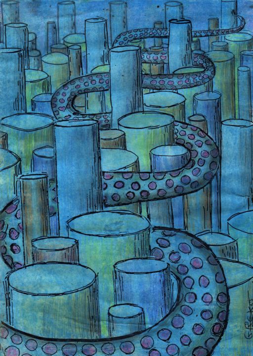 serpent bleu 图画, 11.7x8.3 in