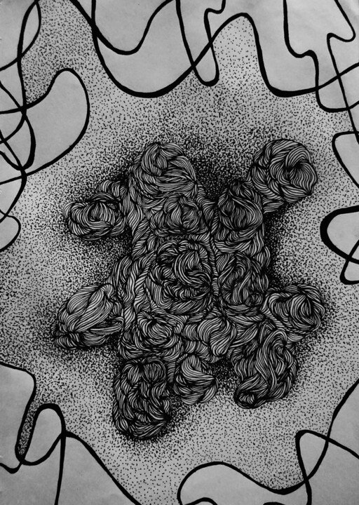 Painting titled "Clew of Yarn" by Elke Matthaeus, Original Artwork, Ink