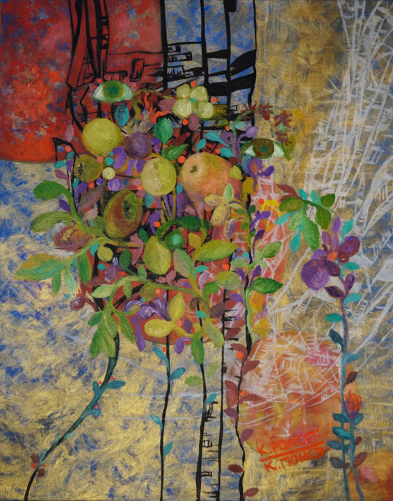 Ζωγραφική με τίτλο "Bouquet de fleurs" από Ksenia Poncet, Αυθεντικά έργα τέχνης, Λάδι