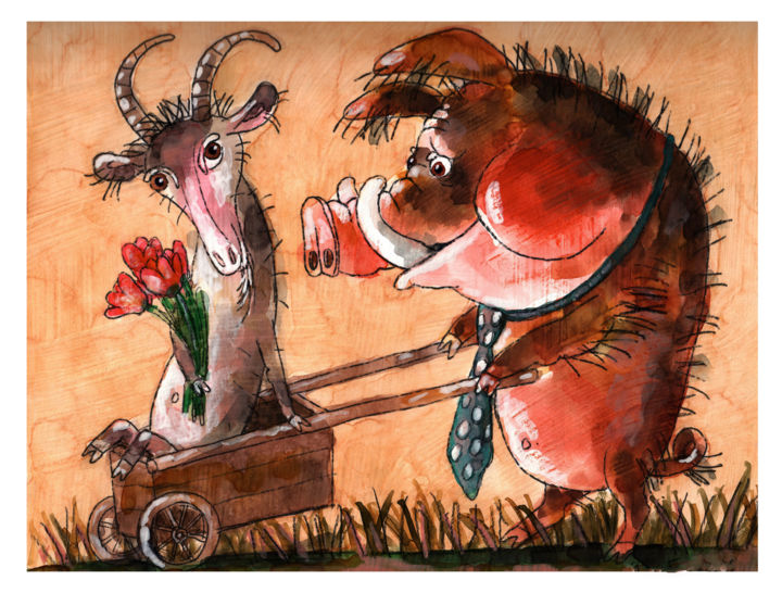 Tekening getiteld "sanglier à une date…" door Dmitriy Trubin, Origineel Kunstwerk