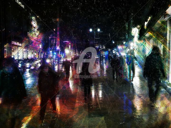 Цифровое искусство под названием "Rainy night in city" - Metin, Подлинное произведение искусства