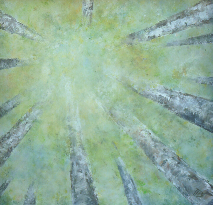 Peinture intitulée "Bouleaux" par M Batté Gauthier, Œuvre d'art originale, Acrylique Monté sur Châssis en bois