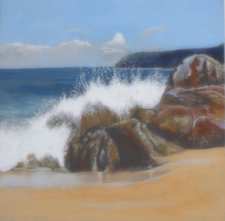 Ζωγραφική με τίτλο "Plage d'Armor" από Nathalie Soucek, Αυθεντικά έργα τέχνης, Παστέλ
