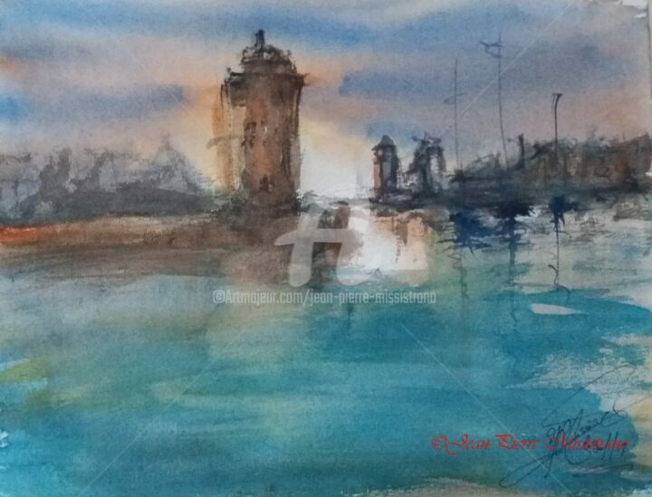 Peinture intitulée "Entrée d'un port" par Jean-Pierre Missistrano, Œuvre d'art originale, Aquarelle