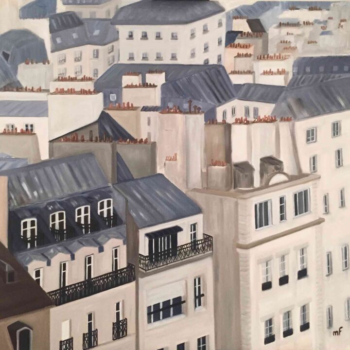 Peinture intitulée "vue-sur-les-toits 3…" par Marie France Garrigues, Œuvre d'art originale, Huile
