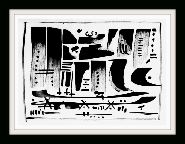 Peinture intitulée "Composition graphiq…" par Kam Bendi, Œuvre d'art originale, Autre