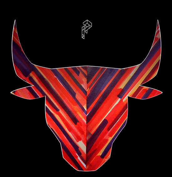 Collages titled "Bull Red" by Irwin Piel, Original Artwork