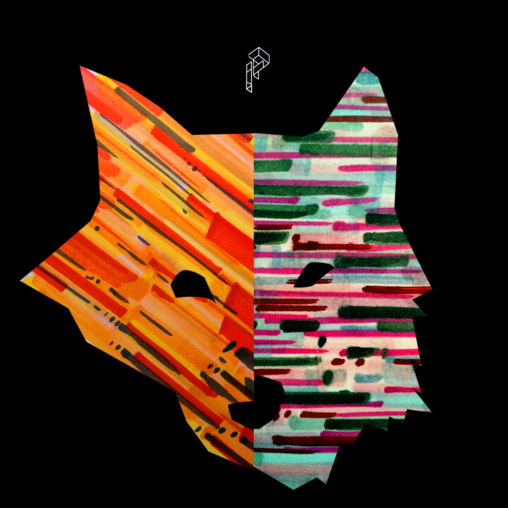 Collages titled "Fox x Wolf" by Irwin Piel, Original Artwork