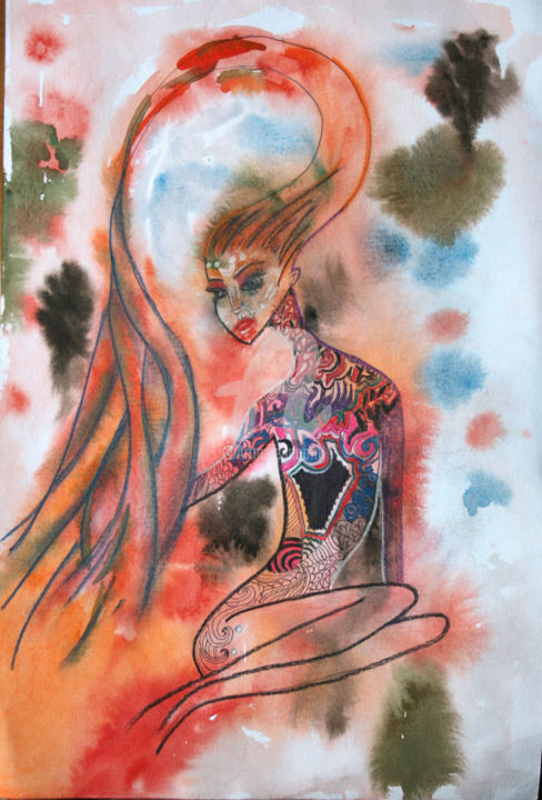 Painting titled "Earth" by Victoria Samovarova, Original Artwork, Ink