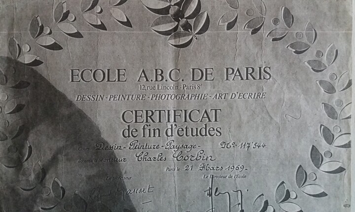Peinture intitulée "Diplome de l'école…" par Charles Corbin, Œuvre d'art originale