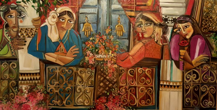 Les filles de lalla mennana. 绘画, 98.4x118.1 in
