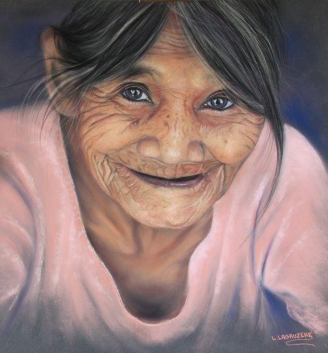 Peinture intitulée ""Regard pétillant"" par Lysiane Lagauzere, Œuvre d'art originale, Pastel
