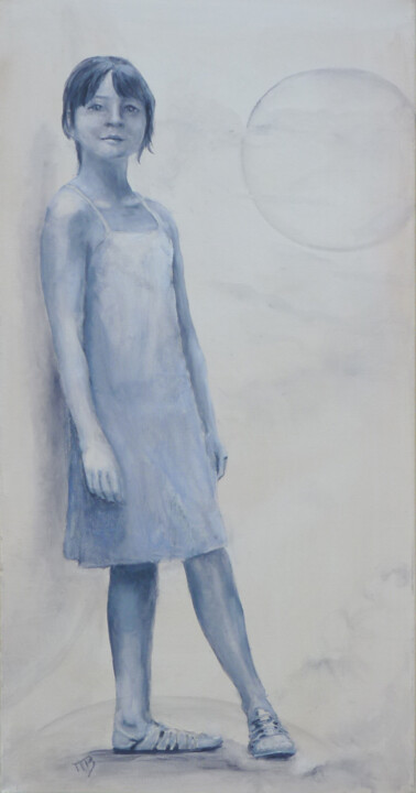 Peinture intitulée "La petite rêveuse" par M Batté Gauthier, Œuvre d'art originale, Huile Monté sur Châssis en bois