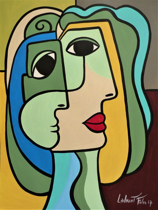 Pintura intitulada "portrait feminin" por Laurent Folco, Obras de arte originais, Acrílico