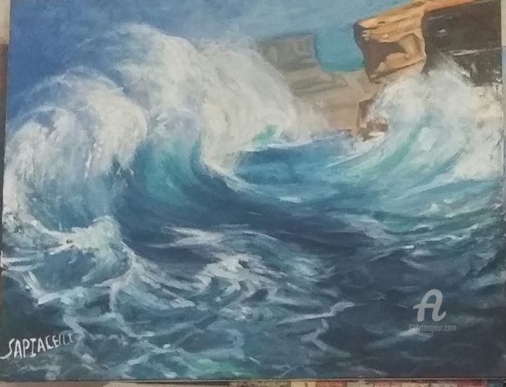 Peinture intitulée "Tempête dans le Pac…" par Sapiacelli, Œuvre d'art originale, Huile