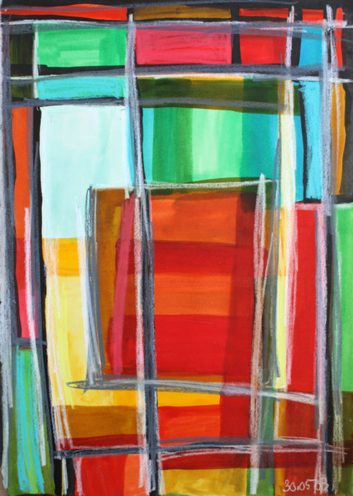 Peinture intitulée "Architecture 25-Poi…" par Delphine Mabed, Œuvre d'art originale, Encre