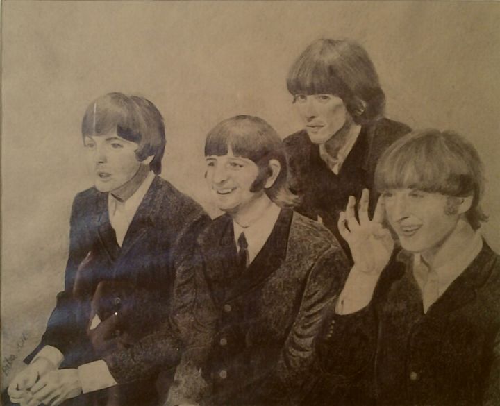 Drawing titled "The Beatles" by Biba, Original Artwork, Pencil