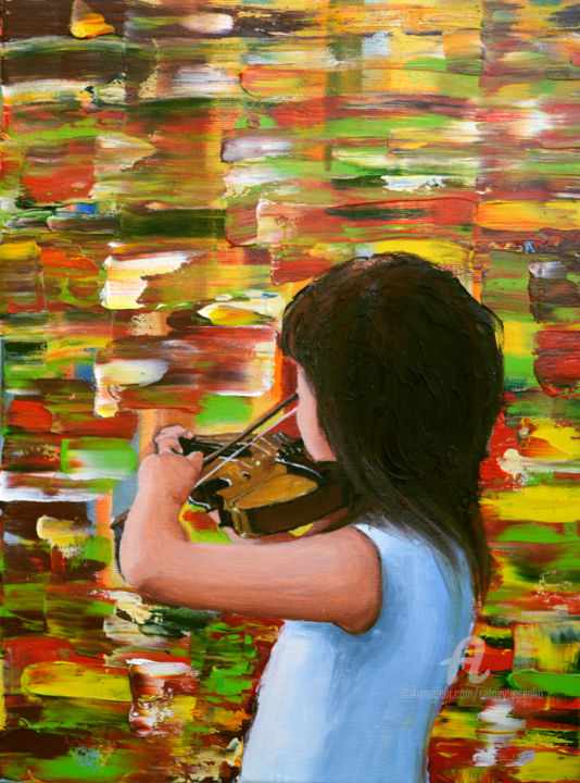 Young violinist 绘画, 15.8x11.8 in