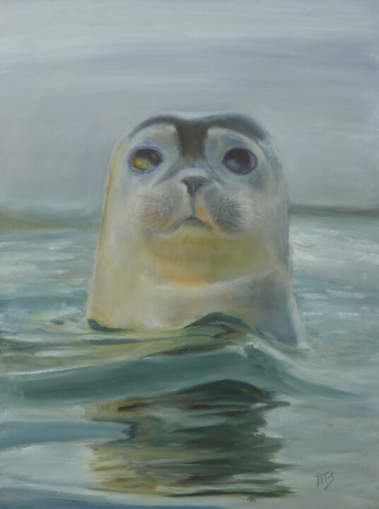 Peinture intitulée "Phoque" par M Batté Gauthier, Œuvre d'art originale, Huile