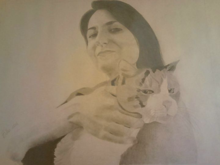 Drawing titled "Emanuela e Speedy" by Biba, Original Artwork, Pencil