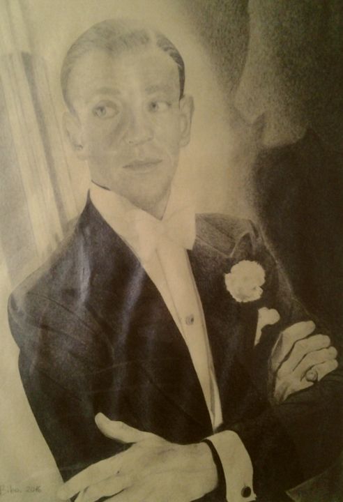 Drawing titled "Fred Astaire" by Biba, Original Artwork, Pencil