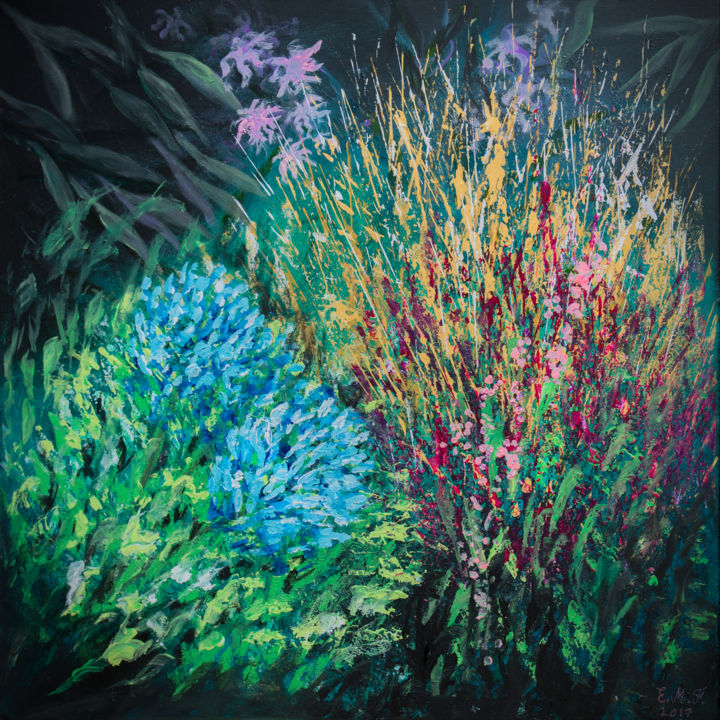 Peinture intitulée "Flower bed" par Emmanuelle Menny Fleuridas, Œuvre d'art originale, Acrylique Monté sur Châssis en bois