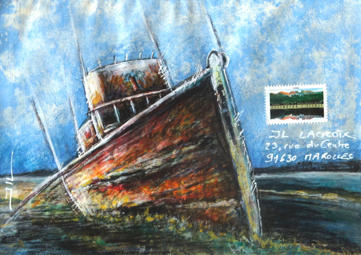 Mail boat 绘画, 6.3x8.7 in