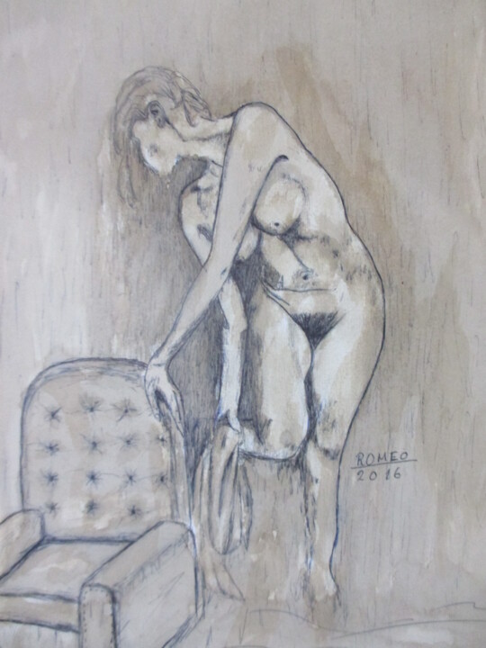 Desenho intitulada "MULHER SAINDO DO BA…" por Romeo Zanchett, Obras de arte originais, Outro