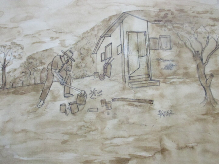 Desenho intitulada "CORTADOR DE LENHA" por Romeo Zanchett, Obras de arte originais, Outro