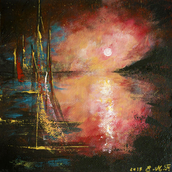 Peinture intitulée "Moonlight" par Emmanuelle Menny Fleuridas, Œuvre d'art originale, Acrylique Monté sur Châssis en bois