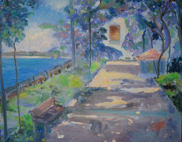 Ζωγραφική με τίτλο "Allée à San Juan" από Ksenia Poncet, Αυθεντικά έργα τέχνης, Λάδι