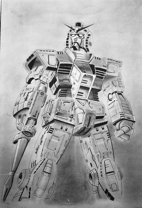 Pittura intitolato "Gundam Rx78" da Schascia, Opera d'arte originale, Inchiostro