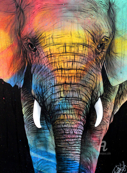 Peinture intitulée "Elephant color" par Art De Noé, Œuvre d'art originale, Acrylique