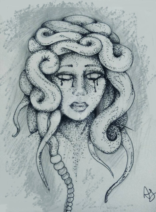 Dessin intitulée "méduse" par Aurore Sylvestre, Œuvre d'art originale, Stylo à bille