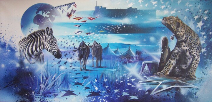 "Piste Animalière" 绘画, 19.7x39.4 in