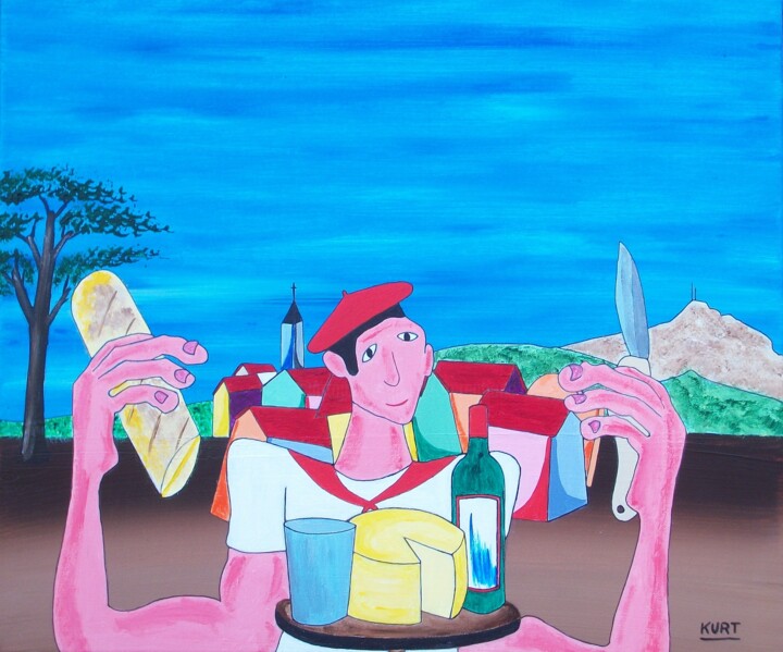 Tableau naif Pause casse-croûte 绘画, 19.7x23.6 in