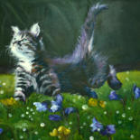 Painting titled "Cat`s Spring, Canva…" by Pannochki.Art, Original Artwork, Oil
