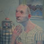 Pintura intitulada "Man in a box" por Rory Mitchell, Obras de arte originais, Óleo