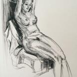 Dessin intitulée "grand nu femme noir…" par Marie Pascale Martins, Œuvre d'art originale, Marqueur