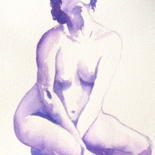 Peinture intitulée "Nu bleu  regardant…" par Jean-Noël Le Junter, Œuvre d'art originale, Aquarelle