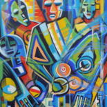 Schilderij getiteld "Abstract-Drummers" door Olaoluwa Smith, Origineel Kunstwerk, Acryl