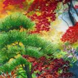 Pintura titulada "Peak of Autumn" por Ann Dunbar, Obra de arte original, Bordado Montado en Cartulina