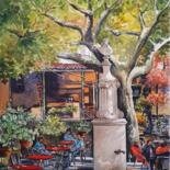 Peinture intitulée "Place du village" par Marcel Boos, Œuvre d'art originale, Aquarelle